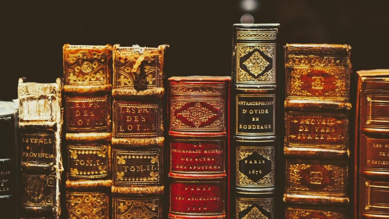 Gebundene Bücher aus dem 19. Jahrhundert im Regal