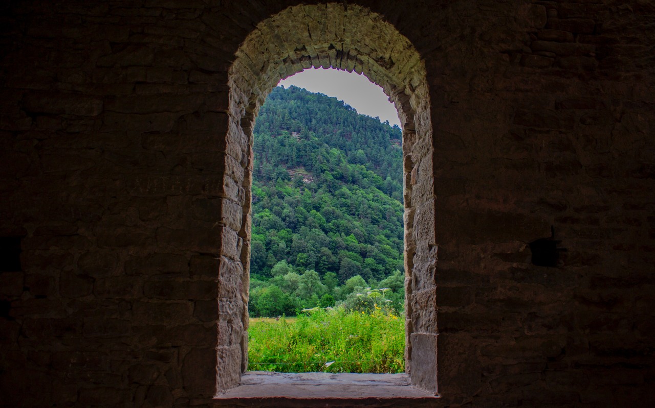 Ausblick aus dem Turmfenster ins Grüne