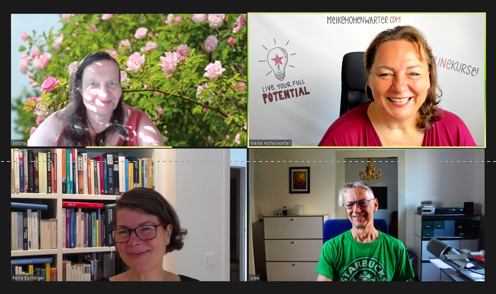 Aufnahme eines Online-Meetings mit Bettina, Meike Hohenwarter, Petra Buchberger und Uwe Kress